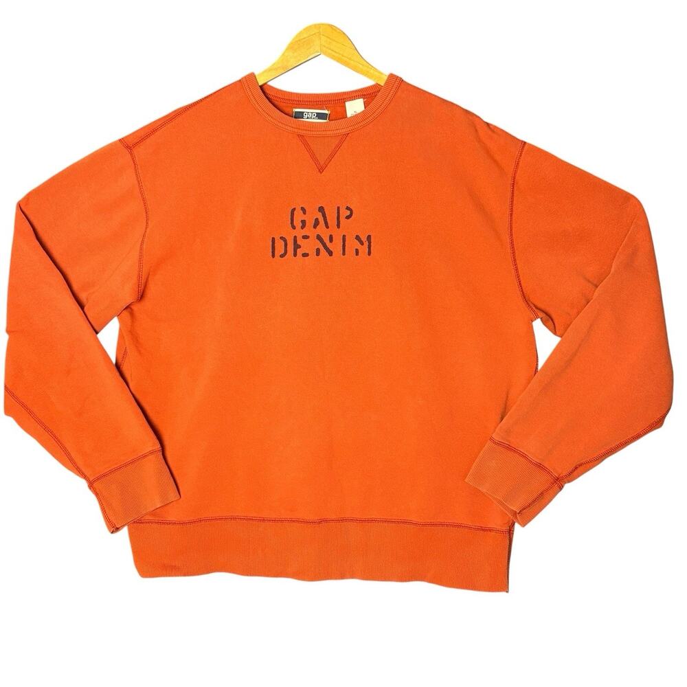 Gap Denim Sweatshirt Mens XL Orange Stencil Logo Crewneck Pullover Y2K Workwear